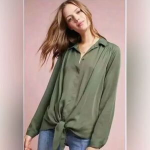 Harper Army Green Button Down Shirt Tie Front M